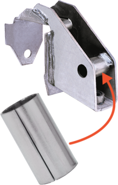 Spacer, used to reinforce hollow rectangular frame, is welded to chassis frame bracket.