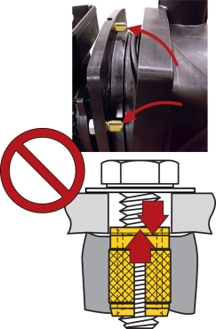 Defective assembly with Expansion Inserts. Notice the Inserts pulled out of the host component.