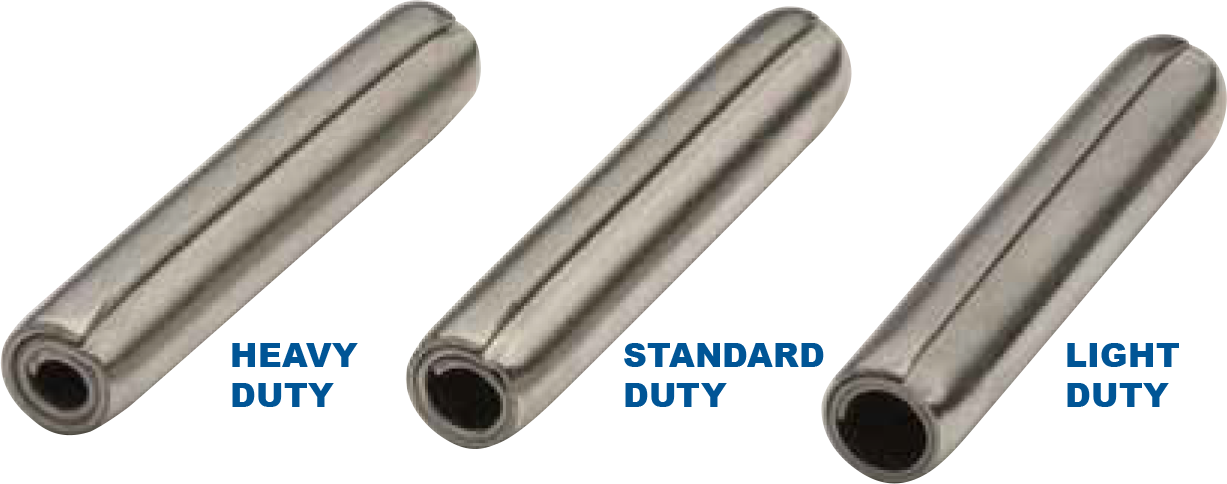 Coiled Spring Pins are available in 3 duties